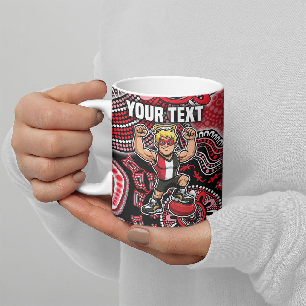 Personalized St Kilda Saints Football Mascot Ceramic Mug Aboriginal Dot Art Style Vibrant Indigenous Pattern Design