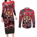 Personalized St Kilda Saints Football Mascot Couples Matching Long Sleeve Bodycon Dress and Long Sleeve Button Shirt Aboriginal Dot Art Style Vibrant Indigenous Pattern Design