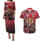 Personalized St Kilda Saints Football Mascot Couples Matching Puletasi and Hawaiian Shirt Aboriginal Dot Art Style Vibrant Indigenous Pattern Design