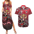 Personalized St Kilda Saints Football Mascot Couples Matching Summer Maxi Dress and Hawaiian Shirt Aboriginal Dot Art Style Vibrant Indigenous Pattern Design
