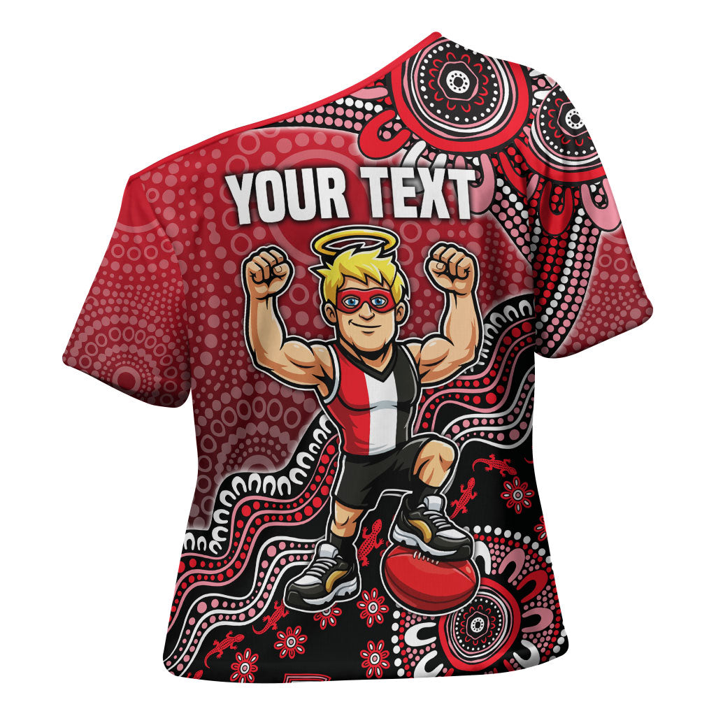 Personalized St Kilda Saints Football Mascot Cross Shoulder Shirt Aboriginal Dot Art Style Vibrant Indigenous Pattern Design