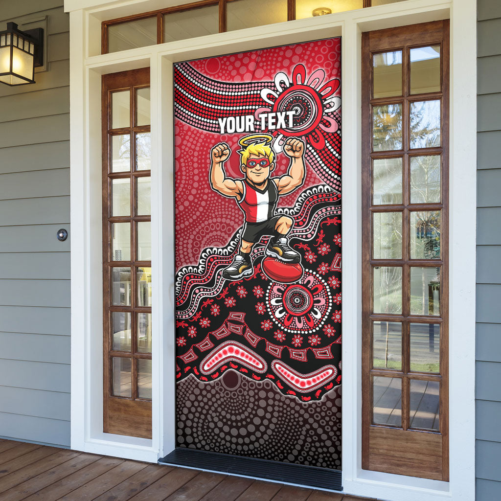 Personalized St Kilda Saints Football Mascot Door Cover Aboriginal Dot Art Style Vibrant Indigenous Pattern Design