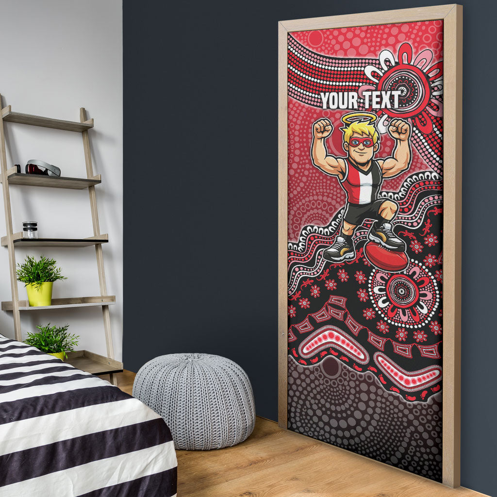 Personalized St Kilda Saints Football Mascot Door Cover Aboriginal Dot Art Style Vibrant Indigenous Pattern Design