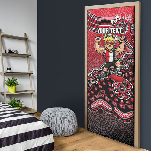 Personalized St Kilda Saints Football Mascot Door Cover Aboriginal Dot Art Style Vibrant Indigenous Pattern Design
