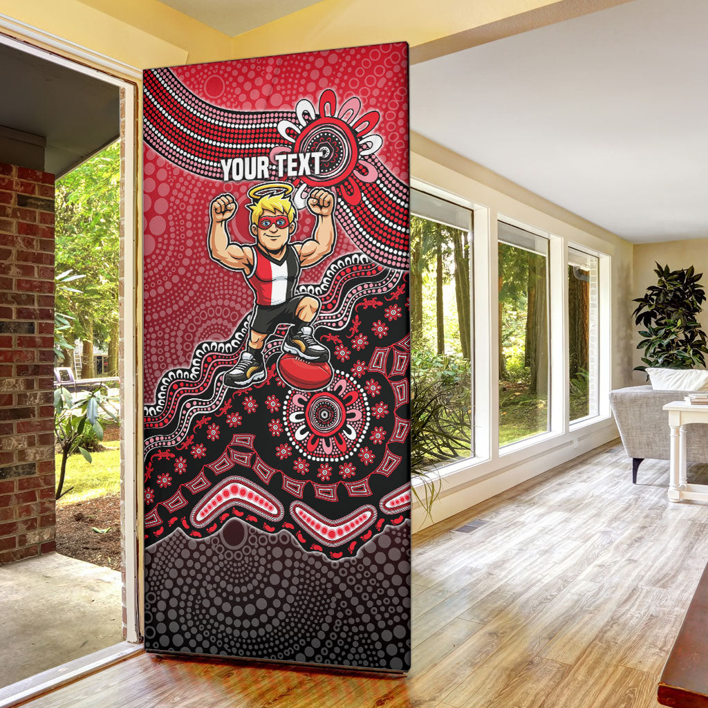 Personalized St Kilda Saints Football Mascot Door Cover Aboriginal Dot Art Style Vibrant Indigenous Pattern Design