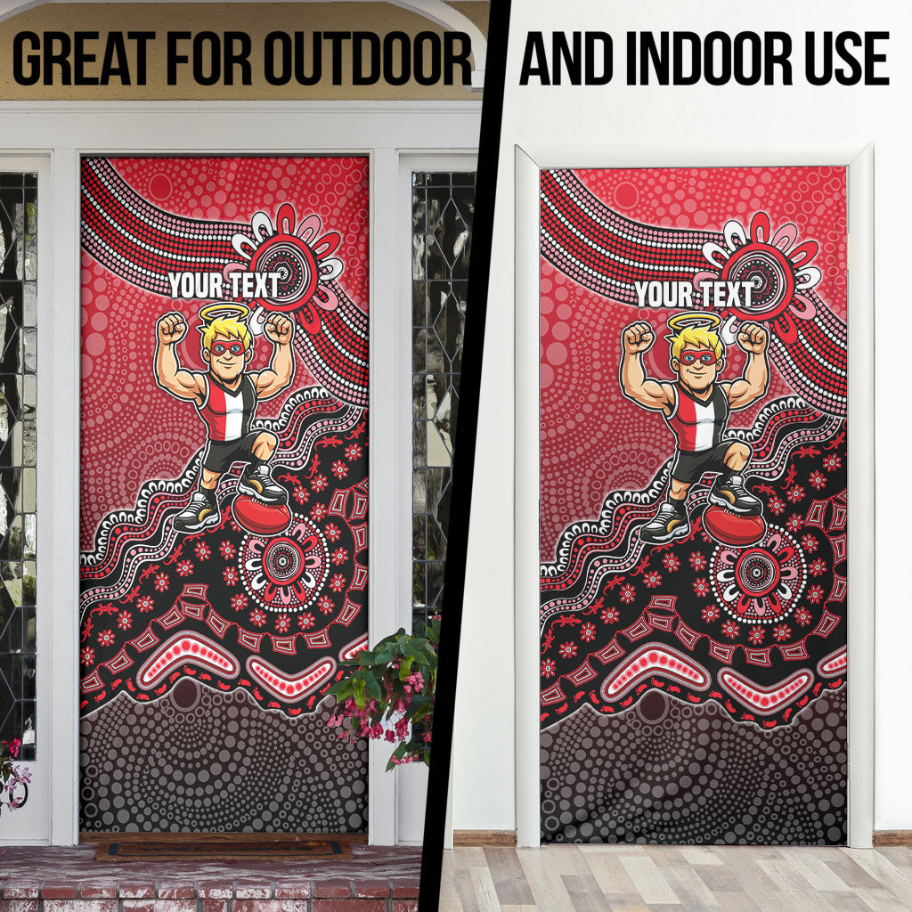Personalized St Kilda Saints Football Mascot Door Cover Aboriginal Dot Art Style Vibrant Indigenous Pattern Design