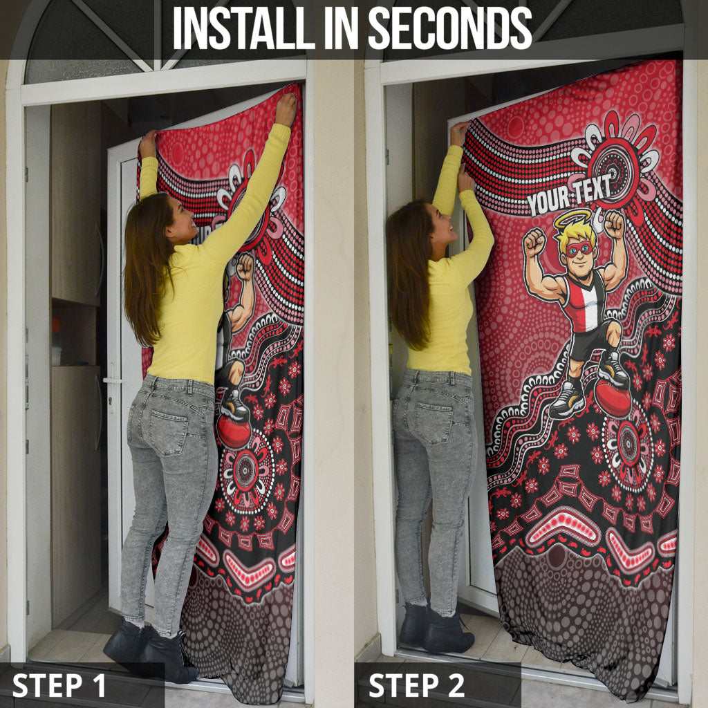 Personalized St Kilda Saints Football Mascot Door Cover Aboriginal Dot Art Style Vibrant Indigenous Pattern Design