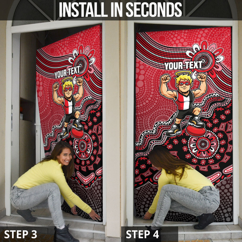 Personalized St Kilda Saints Football Mascot Door Cover Aboriginal Dot Art Style Vibrant Indigenous Pattern Design