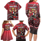 Personalized St Kilda Saints Football Mascot Family Matching Long Sleeve Bodycon Dress and Hawaiian Shirt Aboriginal Dot Art Style Vibrant Indigenous Pattern Design