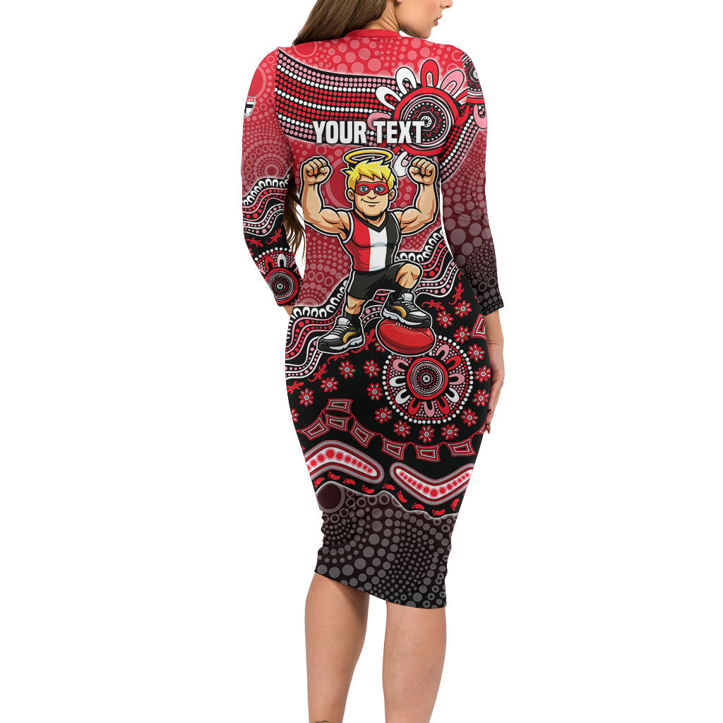 Personalized St Kilda Saints Football Mascot Family Matching Long Sleeve Bodycon Dress and Hawaiian Shirt Aboriginal Dot Art Style Vibrant Indigenous Pattern Design