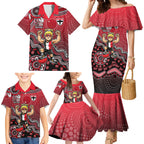 Personalized St Kilda Saints Football Mascot Family Matching Mermaid Dress and Hawaiian Shirt Aboriginal Dot Art Style Vibrant Indigenous Pattern Design