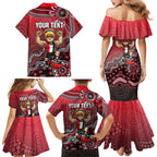 Personalized St Kilda Saints Football Mascot Family Matching Mermaid Dress and Hawaiian Shirt Aboriginal Dot Art Style Vibrant Indigenous Pattern Design