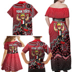 Personalized St Kilda Saints Football Mascot Family Matching Off Shoulder Maxi Dress and Hawaiian Shirt Aboriginal Dot Art Style Vibrant Indigenous Pattern Design