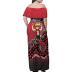 Personalized St Kilda Saints Football Mascot Family Matching Off Shoulder Maxi Dress and Hawaiian Shirt Aboriginal Dot Art Style Vibrant Indigenous Pattern Design