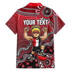 Personalized St Kilda Saints Football Mascot Family Matching Off Shoulder Short Dress and Hawaiian Shirt Aboriginal Dot Art Style Vibrant Indigenous Pattern Design