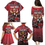 Personalized St Kilda Saints Football Mascot Family Matching Puletasi and Hawaiian Shirt Aboriginal Dot Art Style Vibrant Indigenous Pattern Design
