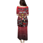 Personalized St Kilda Saints Football Mascot Family Matching Puletasi and Hawaiian Shirt Aboriginal Dot Art Style Vibrant Indigenous Pattern Design