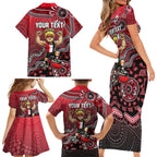 Personalized St Kilda Saints Football Mascot Family Matching Short Sleeve Bodycon Dress and Hawaiian Shirt Aboriginal Dot Art Style Vibrant Indigenous Pattern Design