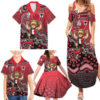 Personalized St Kilda Saints Football Mascot Family Matching Summer Maxi Dress and Hawaiian Shirt Aboriginal Dot Art Style Vibrant Indigenous Pattern Design