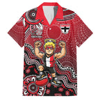 Personalized St Kilda Saints Football Mascot Family Matching Summer Maxi Dress and Hawaiian Shirt Aboriginal Dot Art Style Vibrant Indigenous Pattern Design