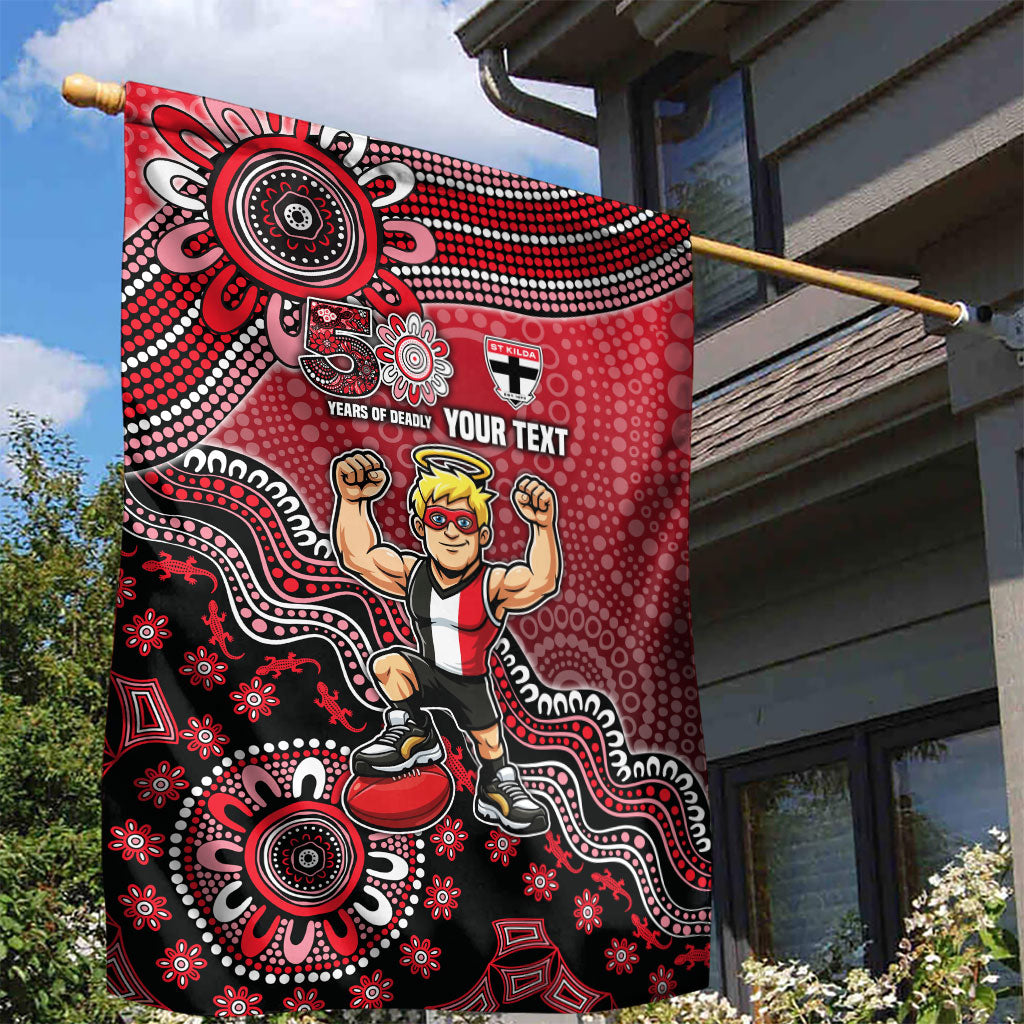 Personalized St Kilda Saints Football Mascot Garden Flag Aboriginal Dot Art Style Vibrant Indigenous Pattern Design