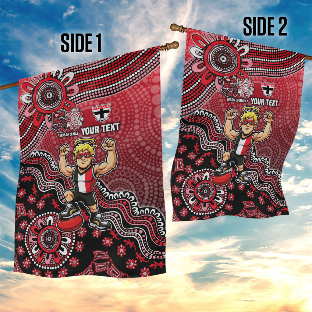Personalized St Kilda Saints Football Mascot Garden Flag Aboriginal Dot Art Style Vibrant Indigenous Pattern Design