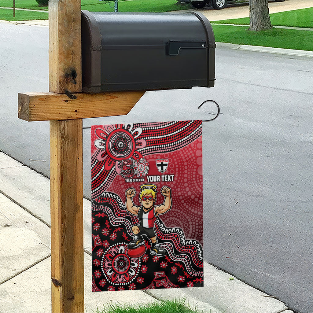 Personalized St Kilda Saints Football Mascot Garden Flag Aboriginal Dot Art Style Vibrant Indigenous Pattern Design