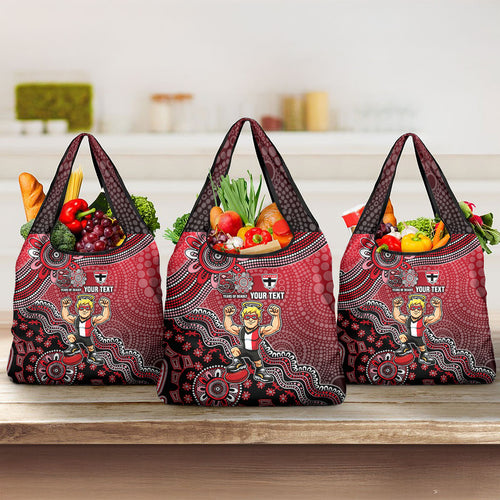Personalized St Kilda Saints Football Mascot Grocery Bag Aboriginal Dot Art Style Vibrant Indigenous Pattern Design
