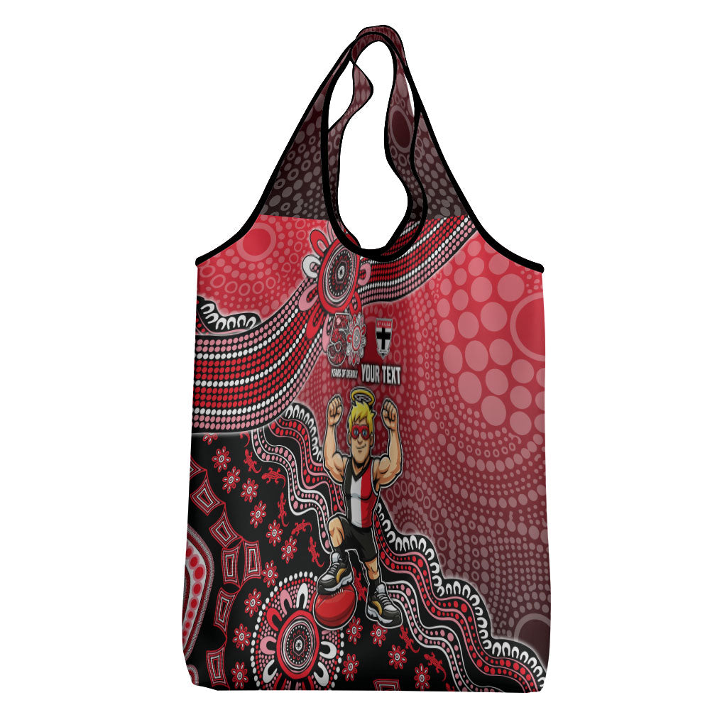 Personalized St Kilda Saints Football Mascot Grocery Bag Aboriginal Dot Art Style Vibrant Indigenous Pattern Design