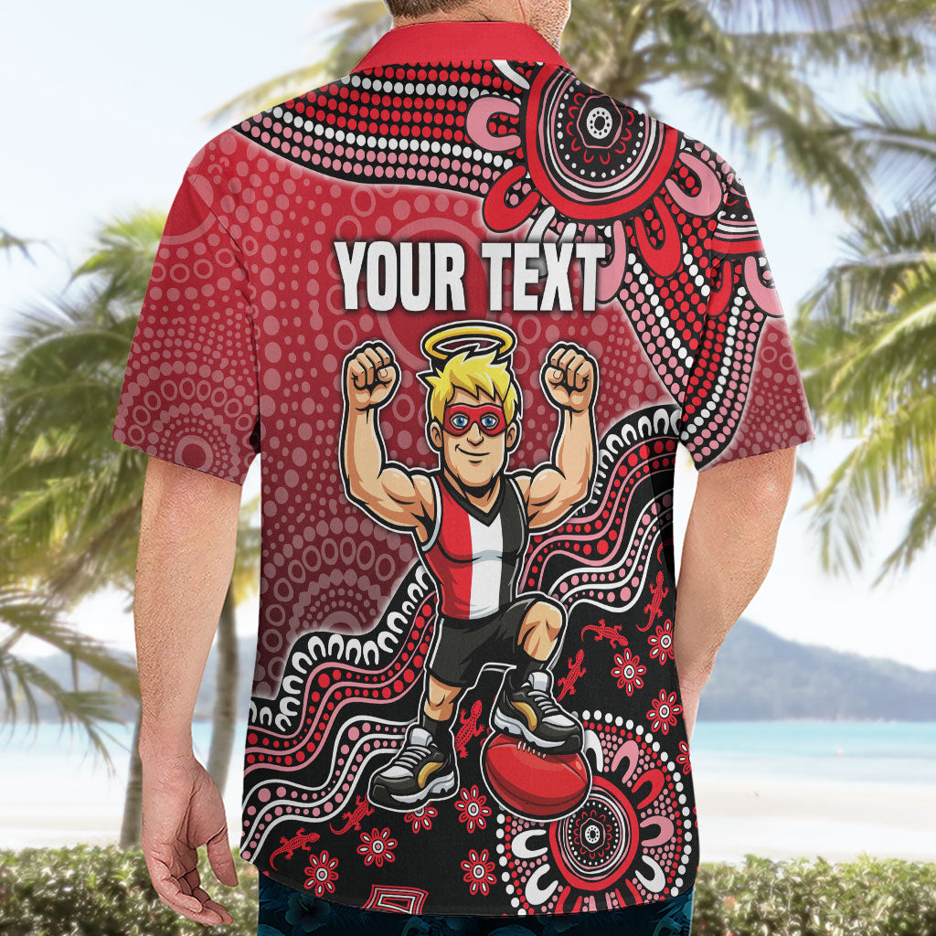 Personalized St Kilda Saints Football Mascot Hawaiian Shirt Aboriginal Dot Art Style Vibrant Indigenous Pattern Design
