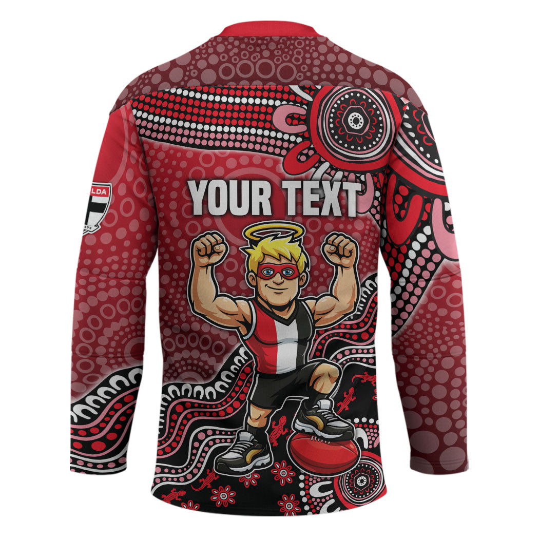 Personalized St Kilda Saints Football Mascot Hockey Jersey Aboriginal Dot Art Style Vibrant Indigenous Pattern Design