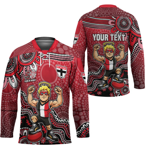 Personalized St Kilda Saints Football Mascot Hockey Jersey Aboriginal Dot Art Style Vibrant Indigenous Pattern Design