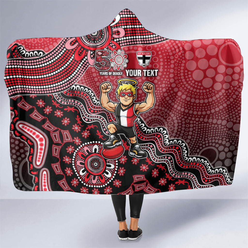 Personalized St Kilda Saints Football Mascot Hooded Blanket Aboriginal Dot Art Style Vibrant Indigenous Pattern Design