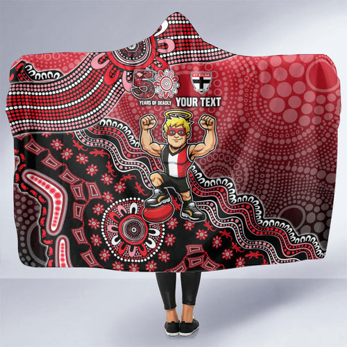 Personalized St Kilda Saints Football Mascot Hooded Blanket Aboriginal Dot Art Style Vibrant Indigenous Pattern Design