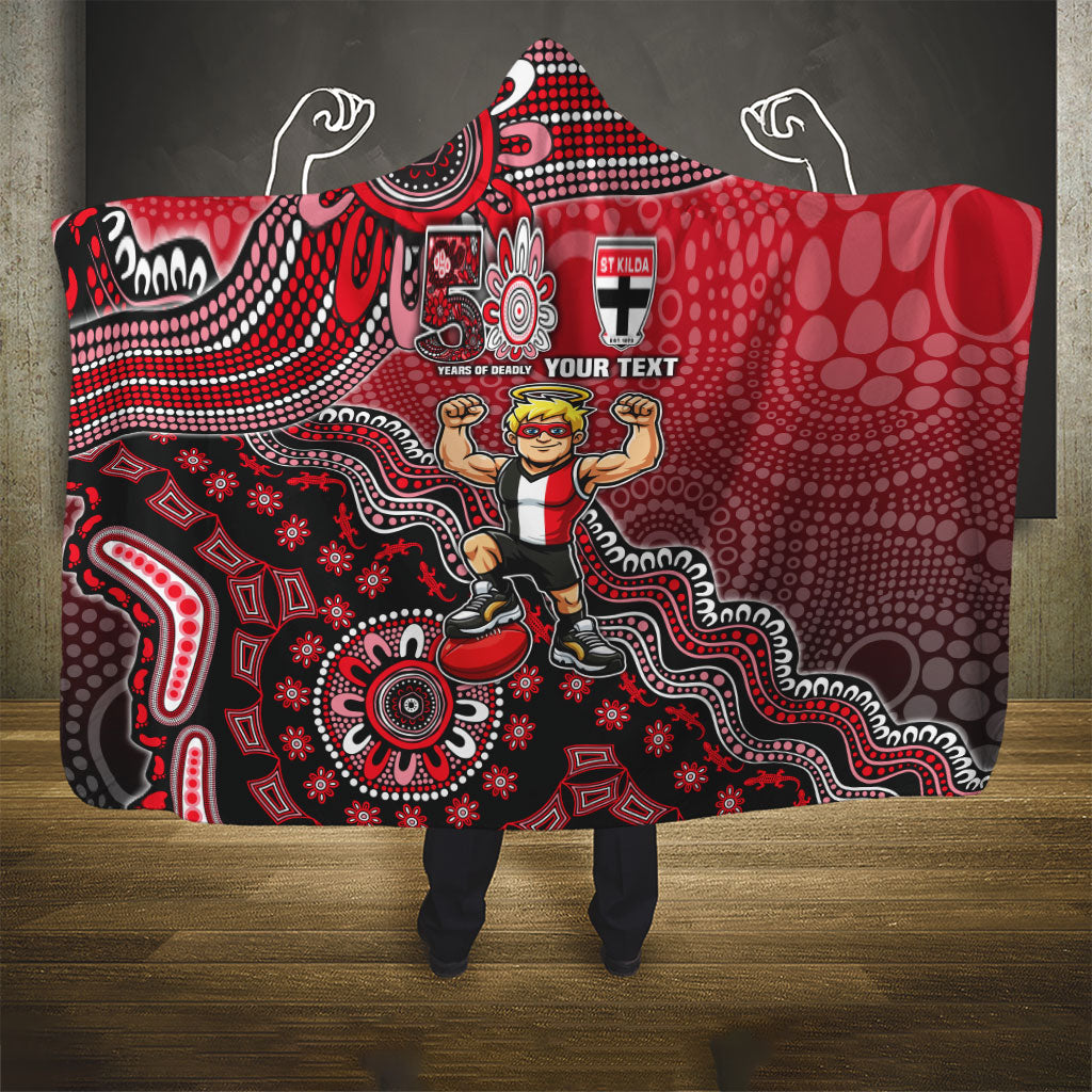 Personalized St Kilda Saints Football Mascot Hooded Blanket Aboriginal Dot Art Style Vibrant Indigenous Pattern Design