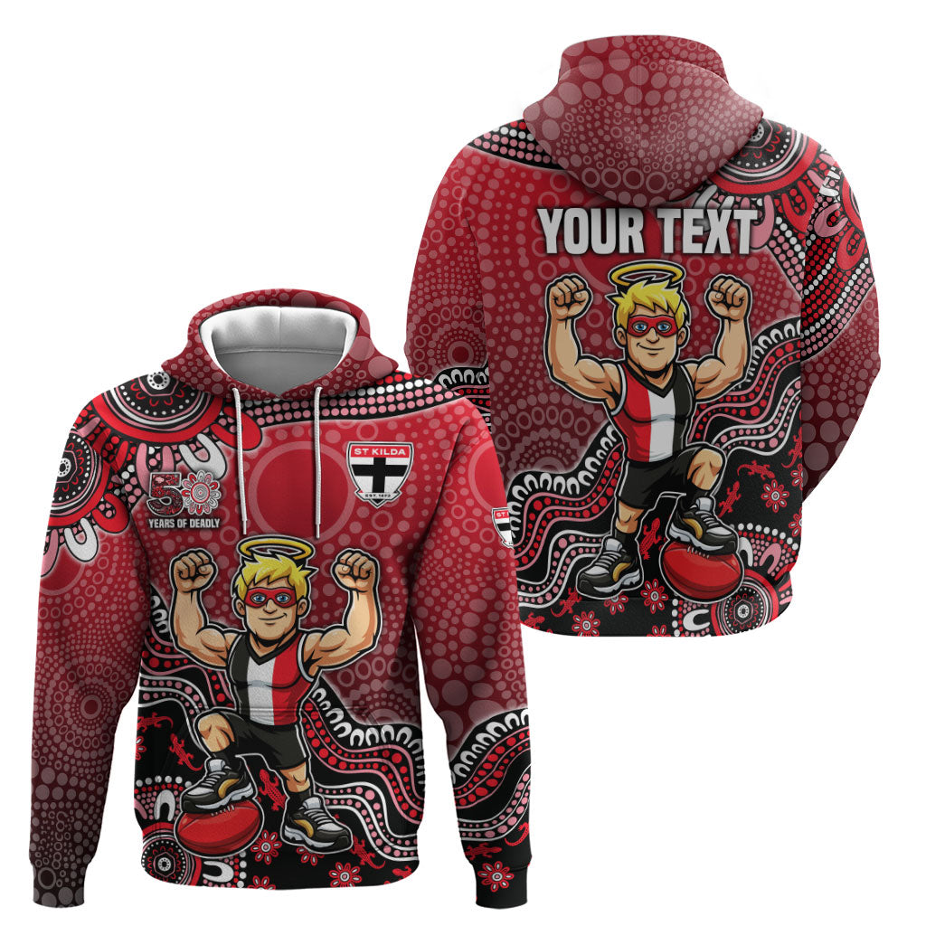Personalized St Kilda Saints Football Mascot Hoodie Aboriginal Dot Art Style Vibrant Indigenous Pattern Design
