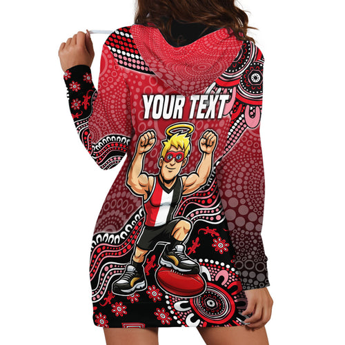Personalized St Kilda Saints Football Mascot Hoodie Dress Aboriginal Dot Art Style Vibrant Indigenous Pattern Design