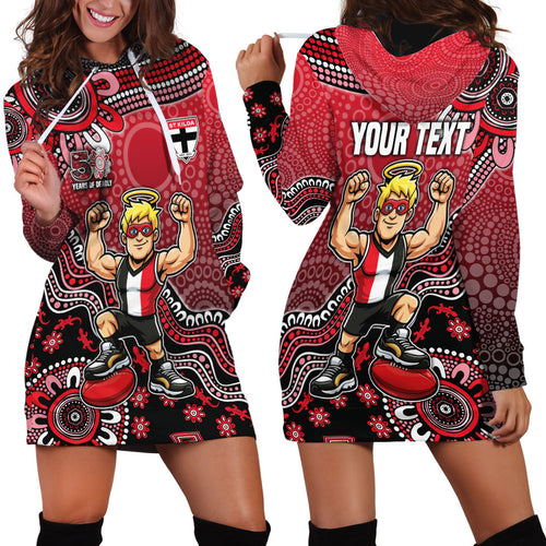 Personalized St Kilda Saints Football Mascot Hoodie Dress Aboriginal Dot Art Style Vibrant Indigenous Pattern Design