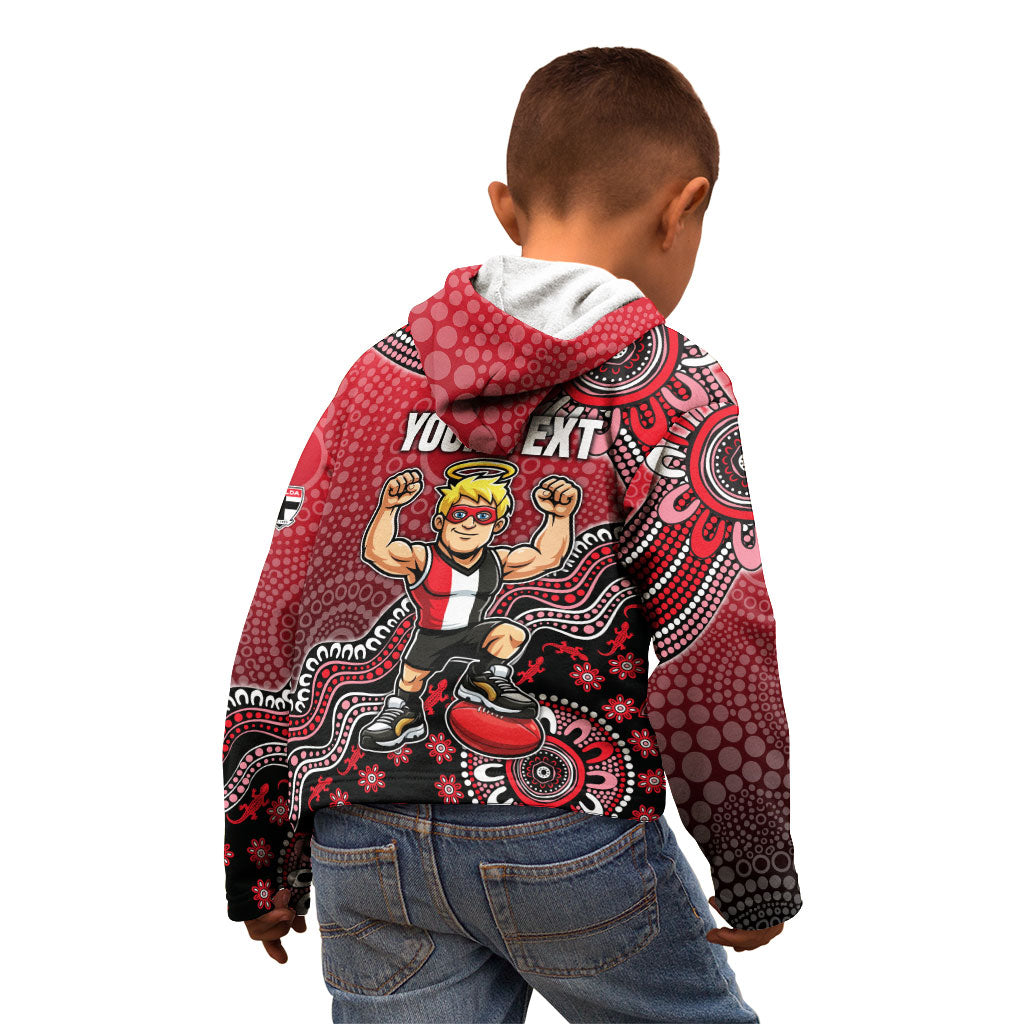 Personalized St Kilda Saints Football Mascot Kid Hoodie Aboriginal Dot Art Style Vibrant Indigenous Pattern Design