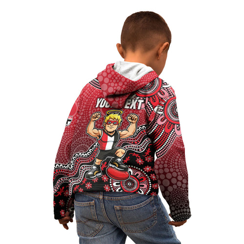 Personalized St Kilda Saints Football Mascot Kid Hoodie Aboriginal Dot Art Style Vibrant Indigenous Pattern Design