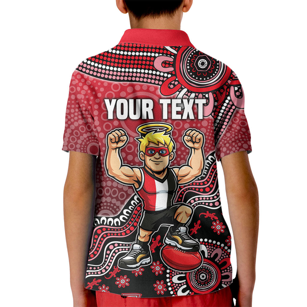 Personalized St Kilda Saints Football Mascot Kid Polo Shirt Aboriginal Dot Art Style Vibrant Indigenous Pattern Design