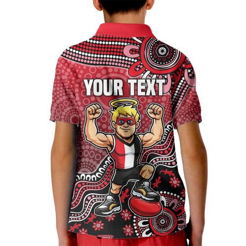 Personalized St Kilda Saints Football Mascot Kid Polo Shirt Aboriginal Dot Art Style Vibrant Indigenous Pattern Design