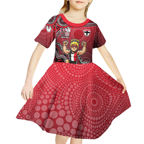 Personalized St Kilda Saints Football Mascot Kid Short Sleeve Dress Aboriginal Dot Art Style Vibrant Indigenous Pattern Design