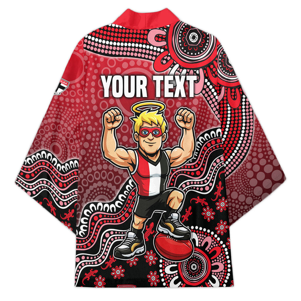 Personalized St Kilda Saints Football Mascot Kimono Aboriginal Dot Art Style Vibrant Indigenous Pattern Design