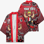 Personalized St Kilda Saints Football Mascot Kimono Aboriginal Dot Art Style Vibrant Indigenous Pattern Design