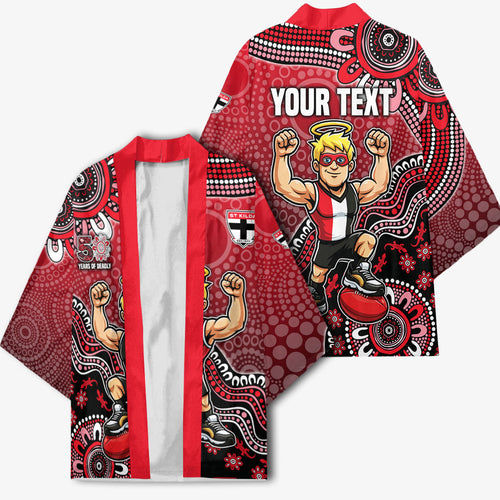Personalized St Kilda Saints Football Mascot Kimono Aboriginal Dot Art Style Vibrant Indigenous Pattern Design