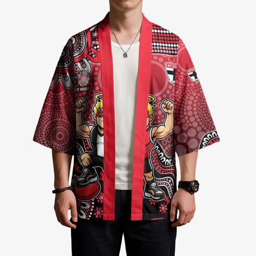 Personalized St Kilda Saints Football Mascot Kimono Aboriginal Dot Art Style Vibrant Indigenous Pattern Design