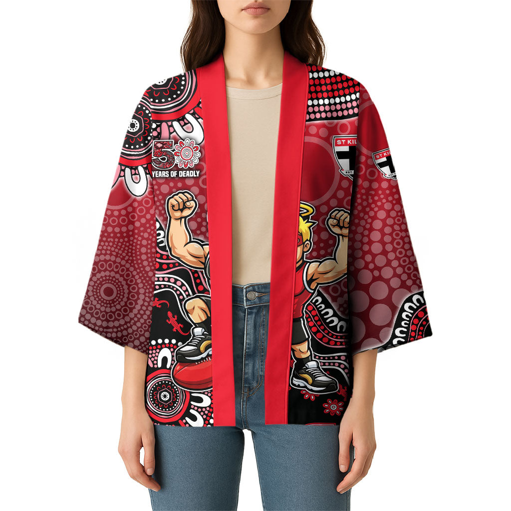 Personalized St Kilda Saints Football Mascot Kimono Aboriginal Dot Art Style Vibrant Indigenous Pattern Design
