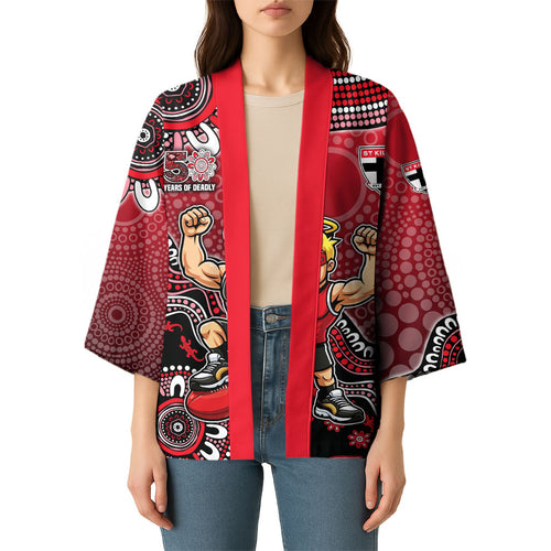Personalized St Kilda Saints Football Mascot Kimono Aboriginal Dot Art Style Vibrant Indigenous Pattern Design
