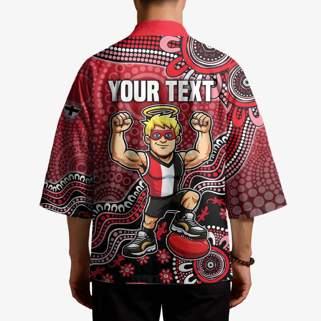 Personalized St Kilda Saints Football Mascot Kimono Aboriginal Dot Art Style Vibrant Indigenous Pattern Design